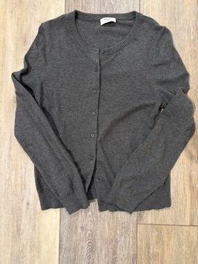 Aritzia Classic Crewneck Button-Front Sweater Cardigan - Charcoal